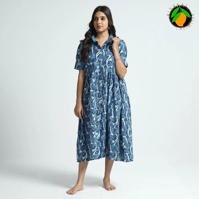 Blue - Bindaas Art Block Printed Cotton Dress