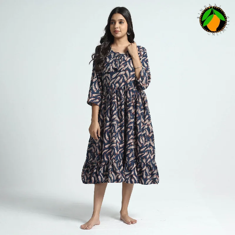 Blue - Bindaas Art Block Printed Cotton Dress