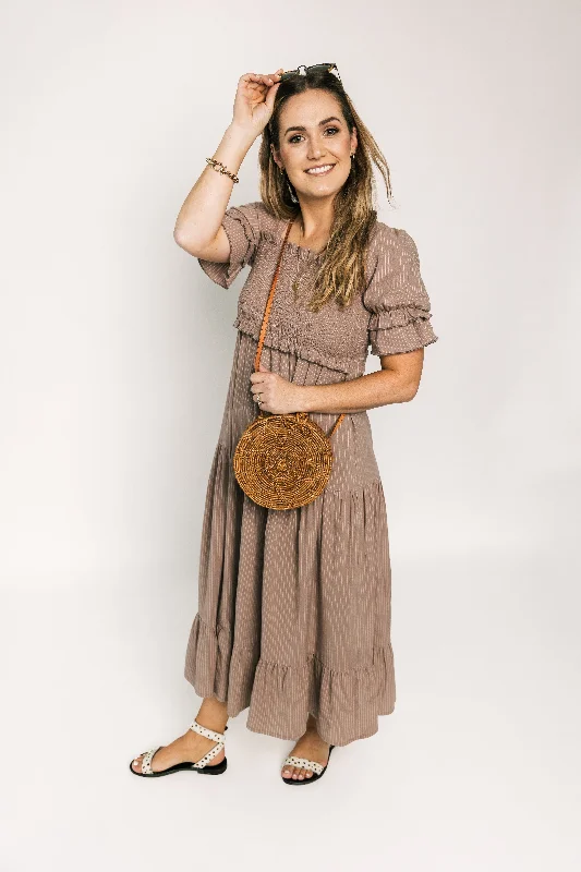 Ivy Dress | Caramel Pinstripe- Was $159 Now $40