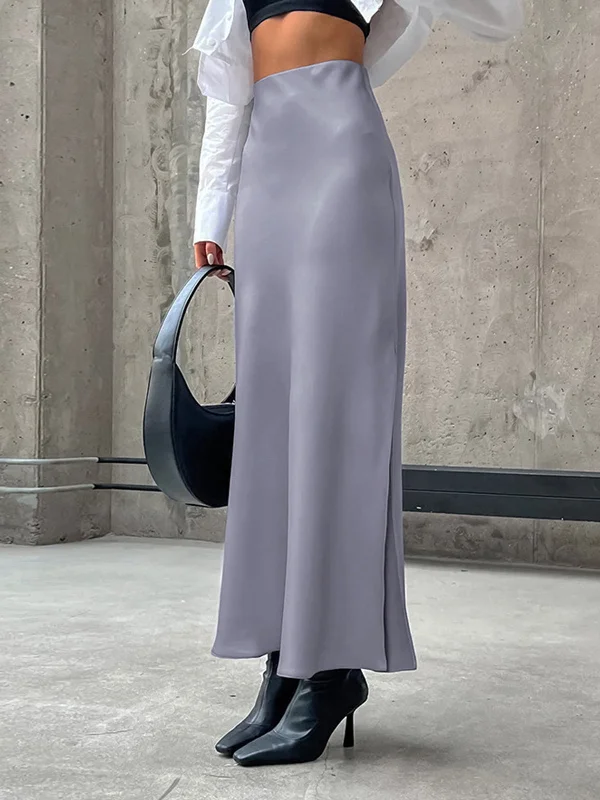 BerryBetty - Slow Jams Satin Slit Maxi Skirt