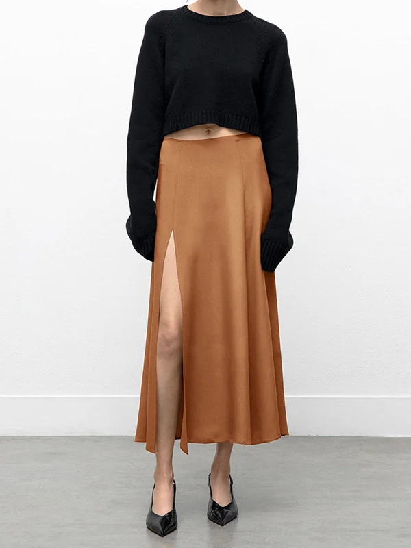 BerryBetty - Terracotta Flowy Slit Midi Skirt