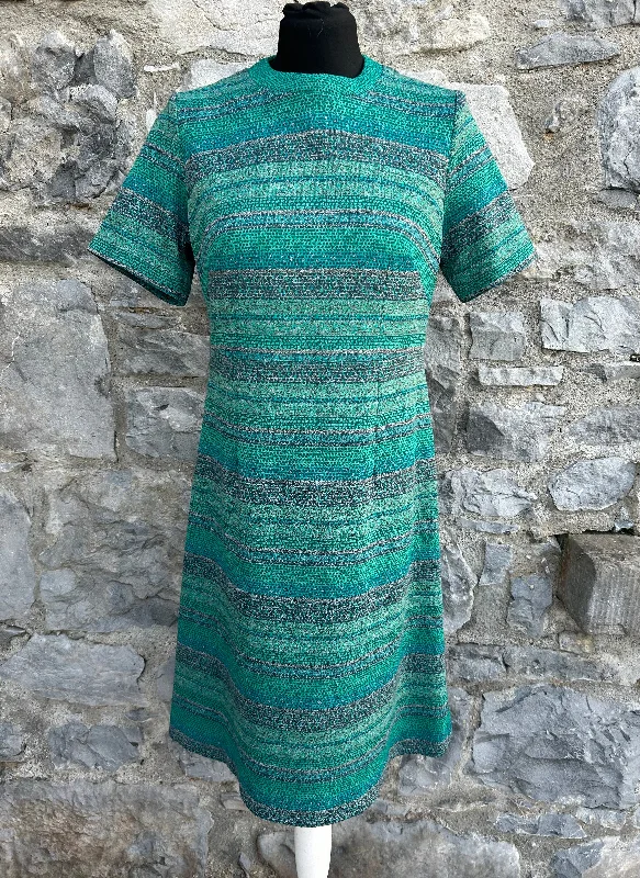 70s green stripy dress  uk 10-12