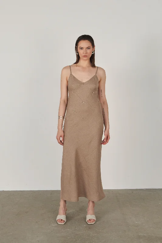 Asveja Sustainable Spliced brown linen dress