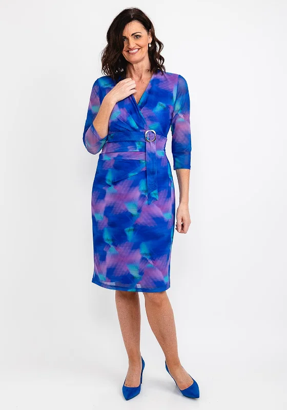 Avalon Watercolour Gathered Waist Dress, Purple Multi