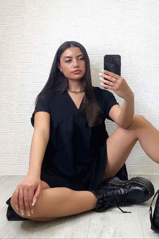 Black Plunge Smock Dress - Cambriella