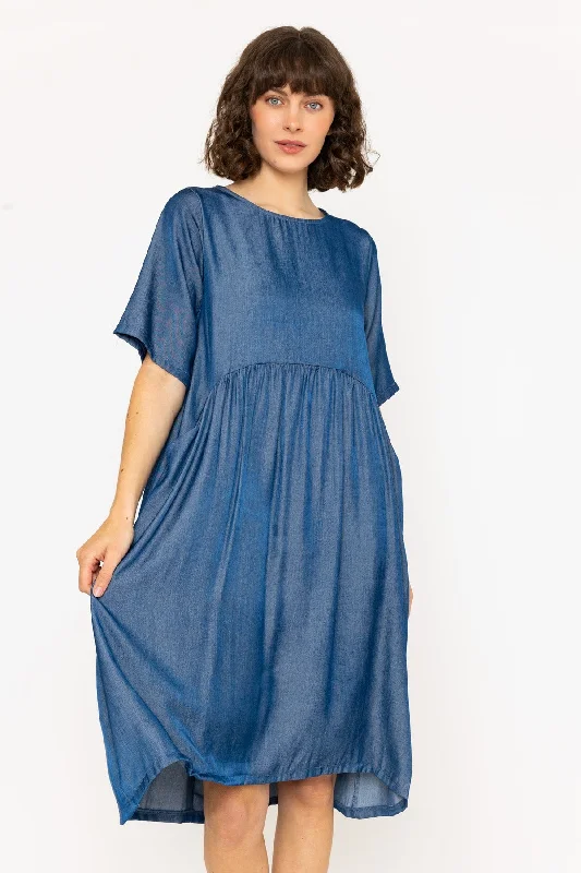 Chambray Casual Knee Length Dress