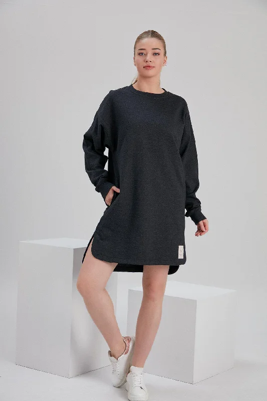 Recycled Cotton and Polyester Fleece Dress in Charcoal