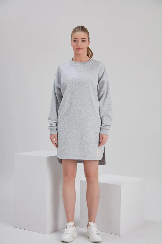 Recycled Cotton and Polyester Fleece Dress in Light Grey