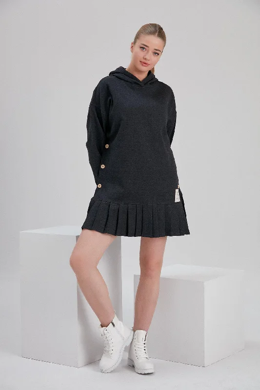 Recycled Cotton and Polyester Tiered Fleece Dress in Charcoal
