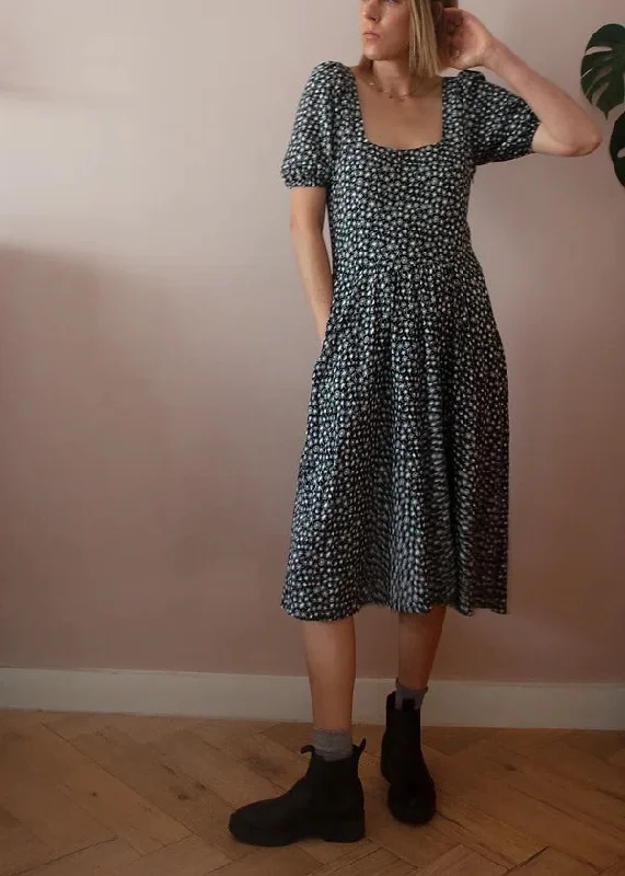 French Navy Goldenrod Dress