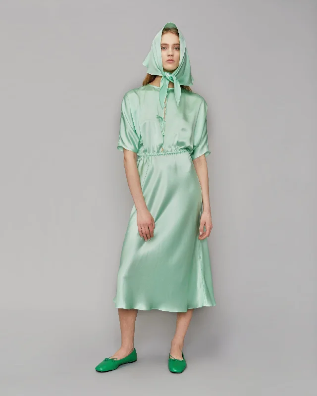 Green Upcycled Silk Dress Obelija