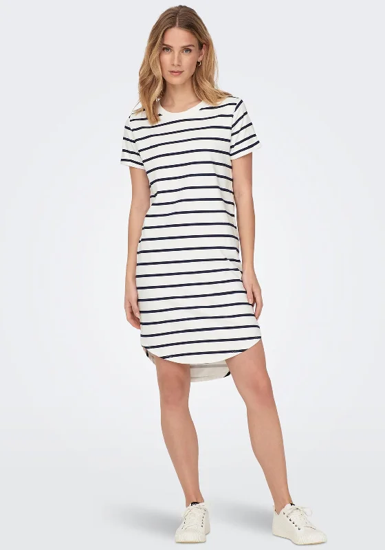 JDY Ivy Striped Casual Jersey Dress, Cloud Dancer & Navy