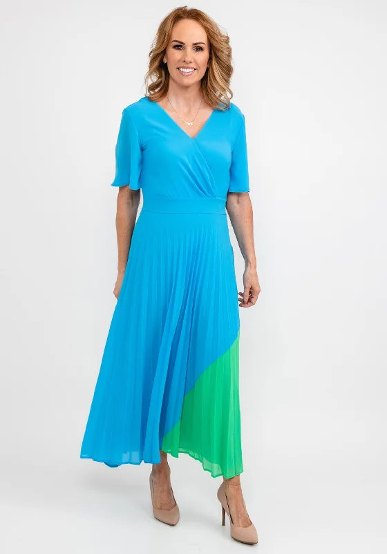 Kate Cooper Pleated Contrast Panel Dress, Blue