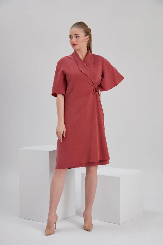 Modal Ley Antique Envelope Dress in Red Modal Fabric