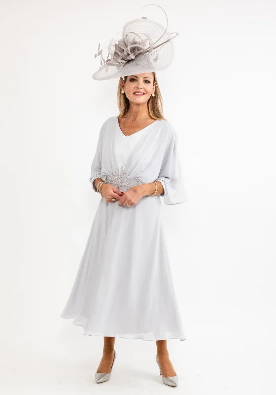 Lizabella Chiffon Lace Waist Dress, Silver