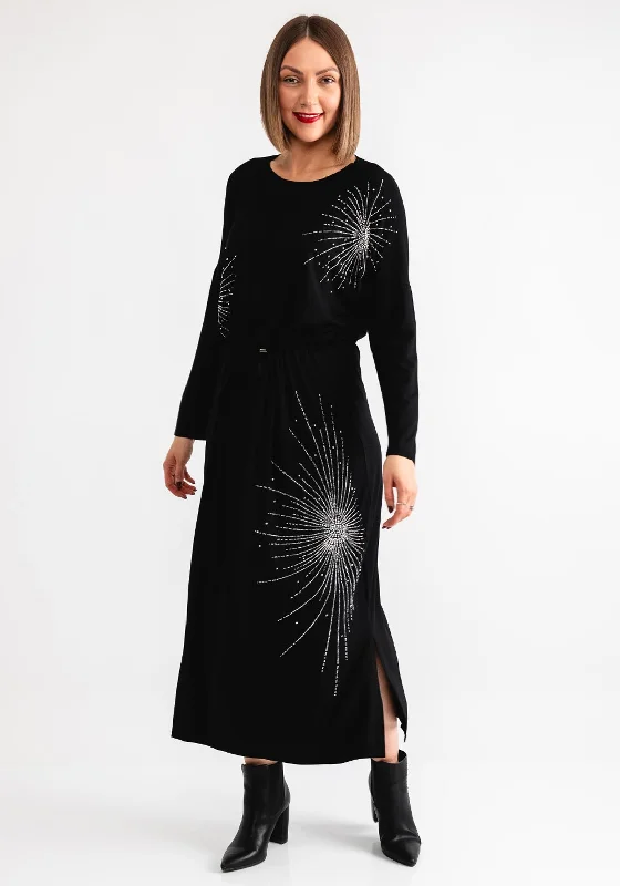 Malissa J Embellished Drawstring Waist Dress, Black