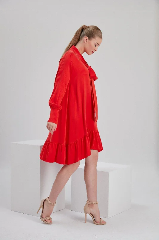 Cupro Mia Dress in Red Vegan Silk