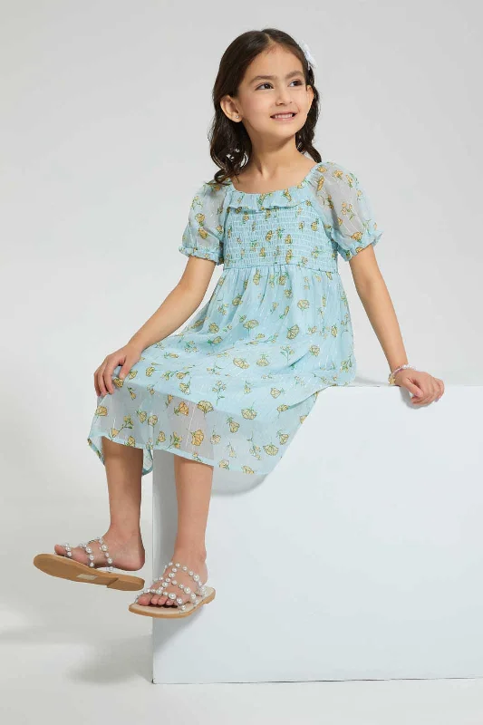 Mint Smocked Floral Dress