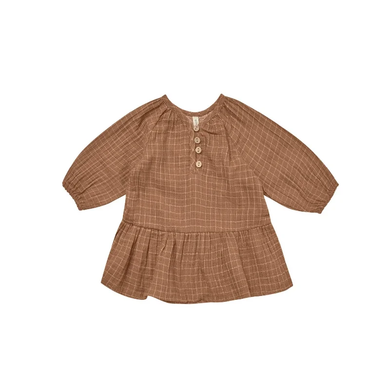 Quincy Mae Lany Dress - Cinnamon Grid