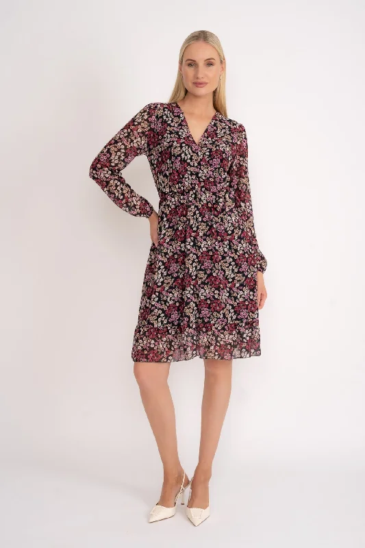 Rosie Knee Length Black Floral Dress