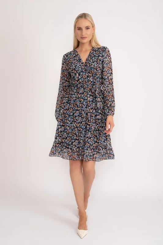 Rosie Knee Length Navy Floral Dress