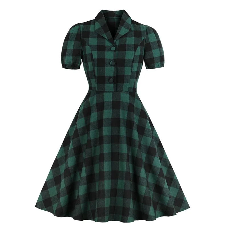 Sisjuly Women Vintage Dresses Summer Elegant New Office Lady Green Plaid Sweet New Female Fashion Preppy Style Retro Dress
