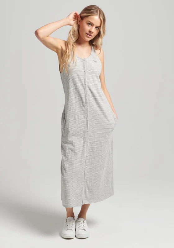 Superdry Womens Vintage Logo Jersey Dress, Oatmeal Stripe