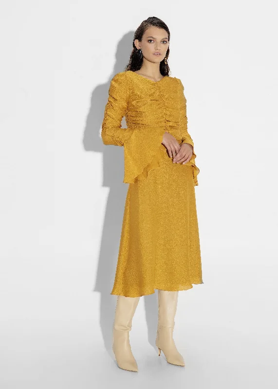 Upcycled Rushed Mustard Silk Dress Vandene