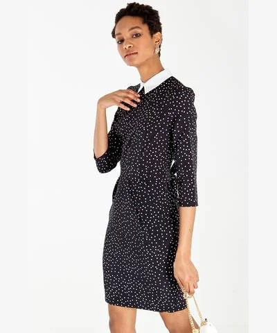 White Collar Spotted Tulip Dress