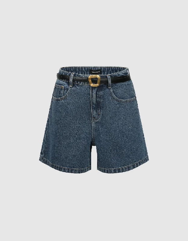 Loose Denim Shorts With Belt