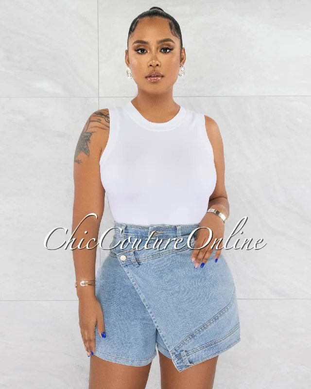 Margaret Light Denim Front Overlay Denim Shorts
