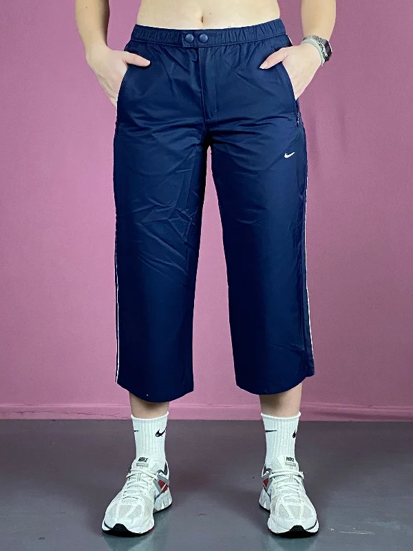 Nike Vintage Women's Capri Pants - S Navy Blue Cotton Blend