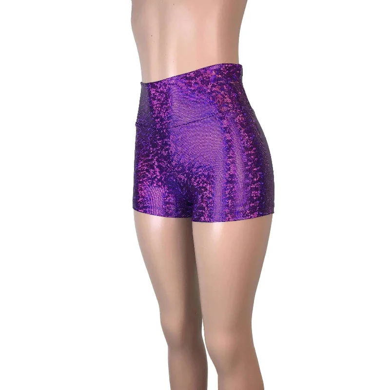 High Waisted Booty Shorts - Purple Shattered Glass