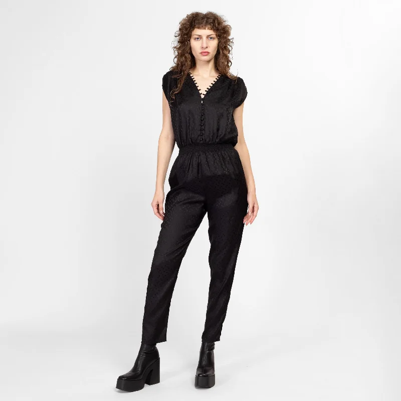 Small Y2K Black Polka Dot Satin Jumpsuit