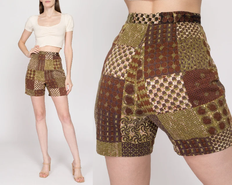 XS 60s Batik Patchwork High Waisted Shorts 24"