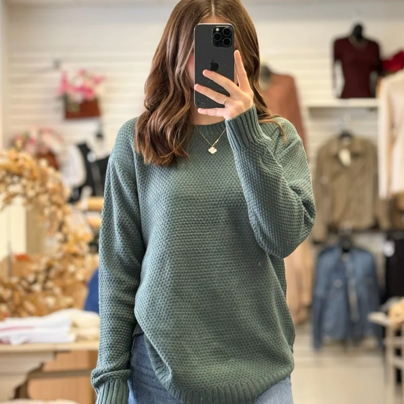 Helen Crochet Round Neck Sweater Ash Jade