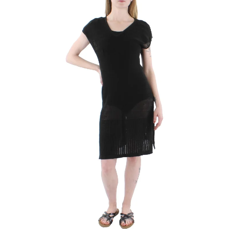 Anne Klein Womens Open Stitch Side Slits Tunic Top