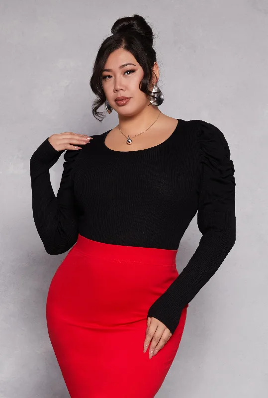 Plus Size Ruched Puff Sleeve Sweater