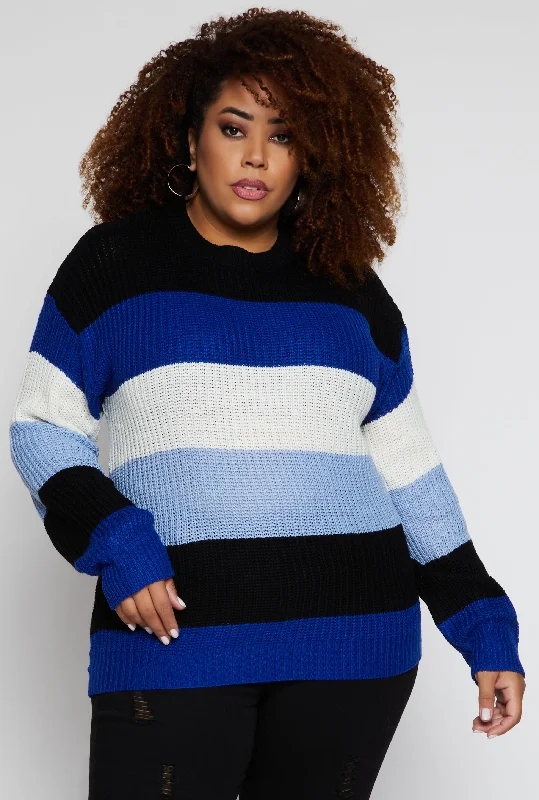 Plus Size Color Block Stripe Sweater