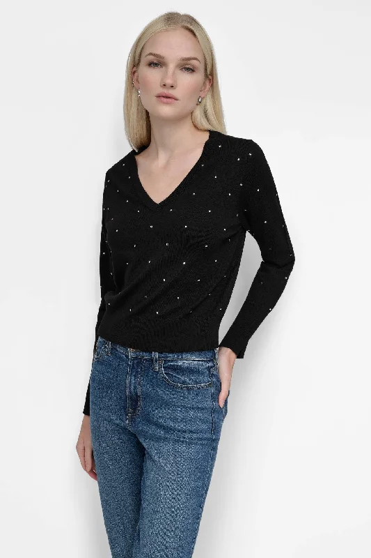 V NECK SWEATER WITH STUDS