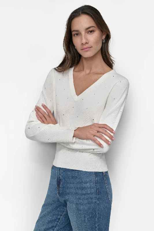 V NECK SWEATER WITH STUDS