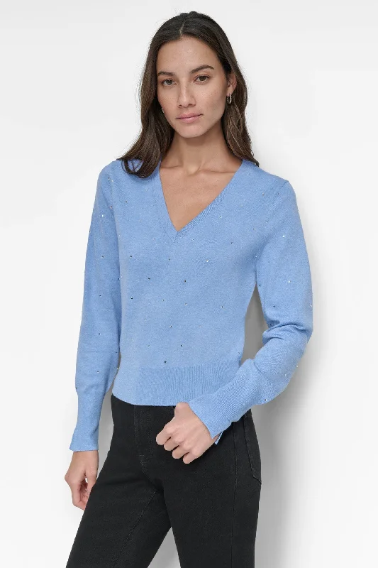 V NECK SWEATER WITH STUDS