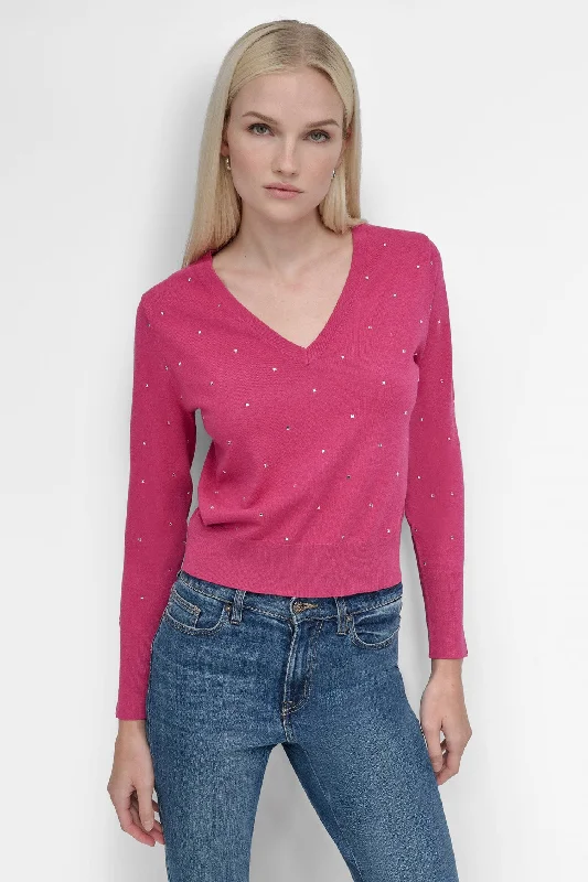 V NECK SWEATER WITH STUDS