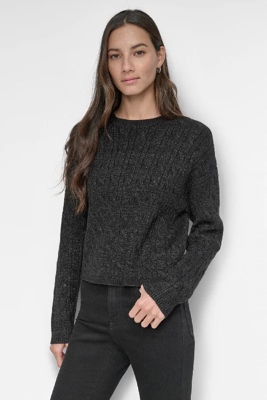 CABLE CROPPED CREW NECK SWEATER