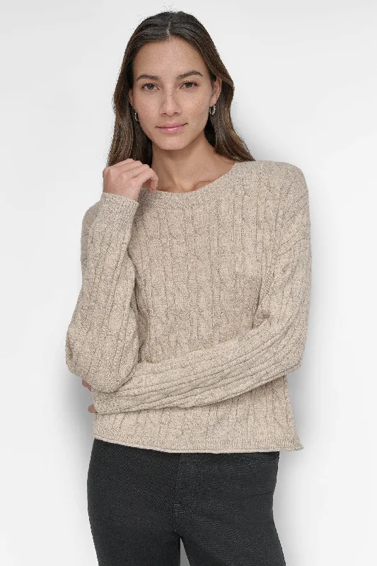 CABLE CROPPED CREW NECK SWEATER