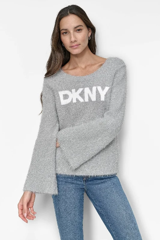 SCOOP NECK METALLIC LOGO SWEATER