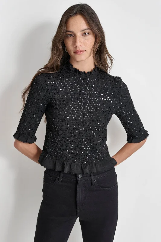 SMOCKED SEQUIN TOP