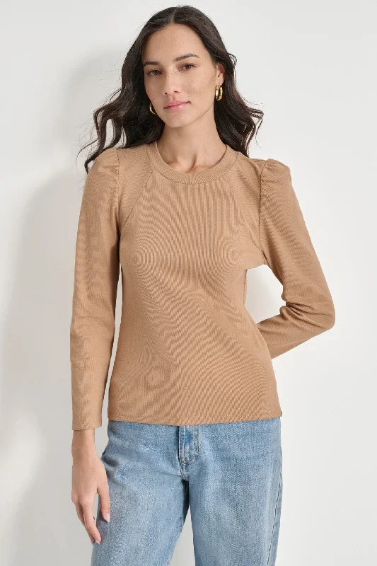 PUFF SLEEVE CREW NECK TOP