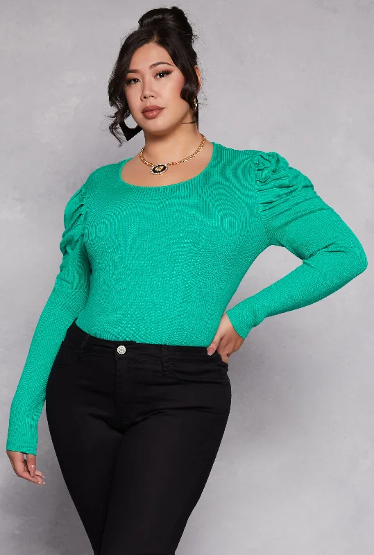 Plus Size Ruched Puff Sleeve Sweater