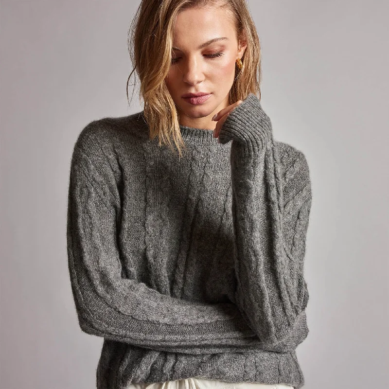 Mid Gauge Crew Cable Sweater - Thunder